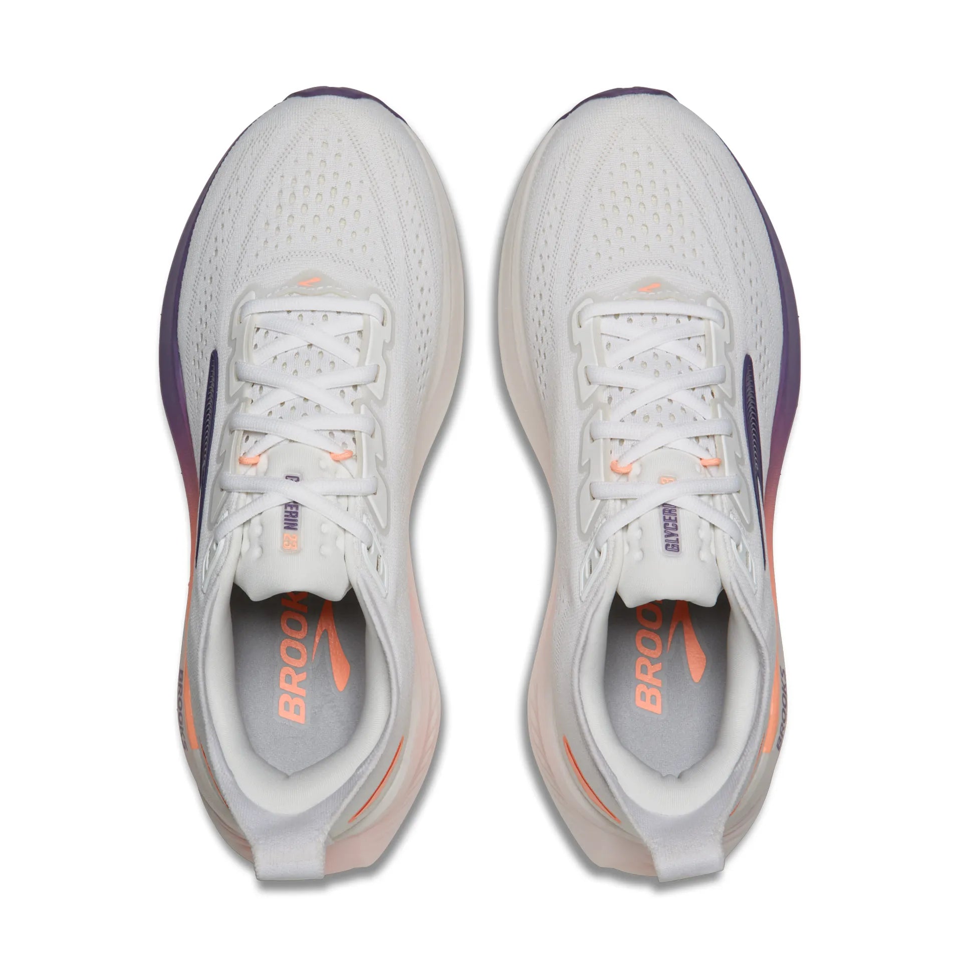 Brooks Damenlaufschuhe Glycerin 23 White/Mulled Grape/Clear, komfortabler Laufschuh für weiche Landungen - machsport – Bild 