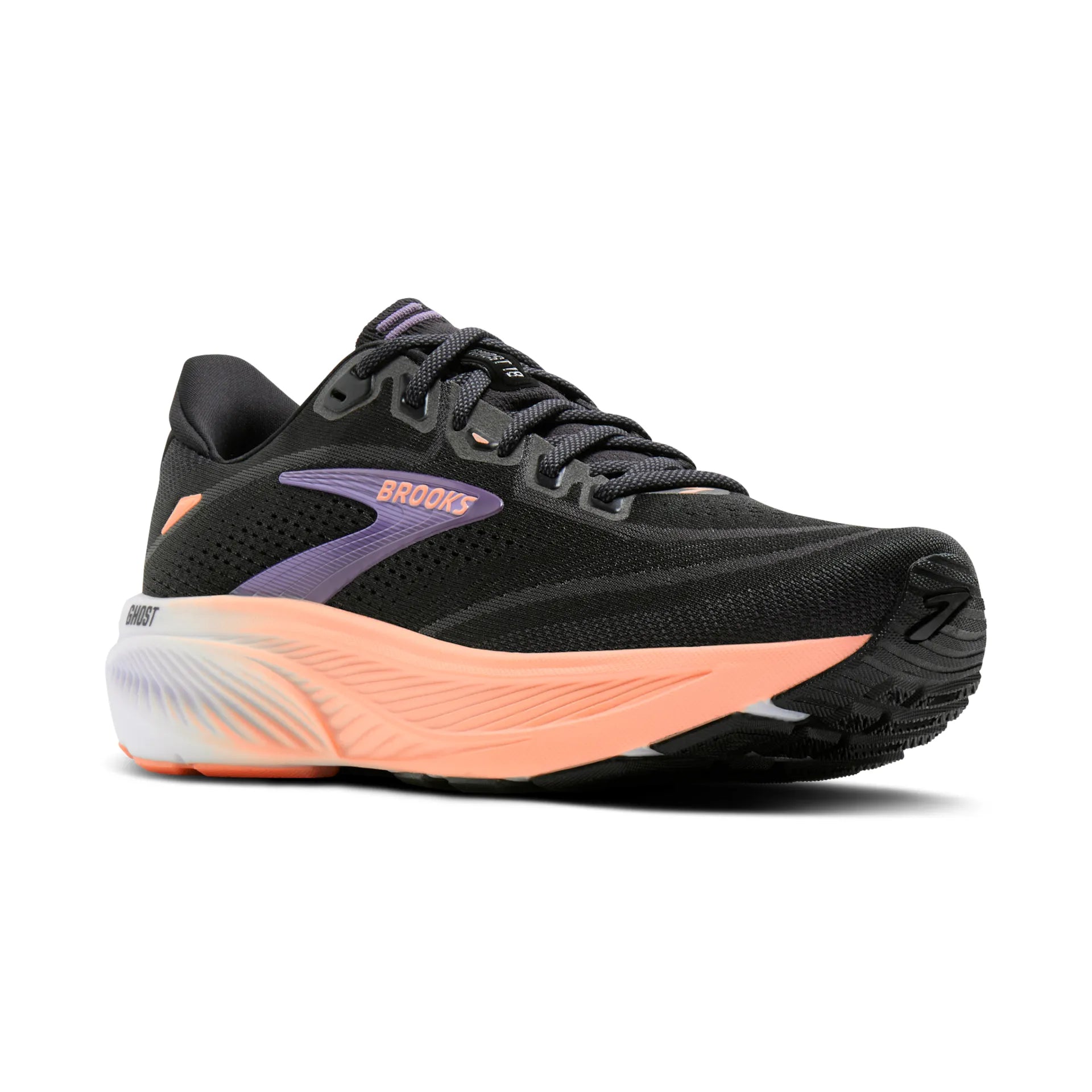 Brooks Damenlaufschuhe Ghost 18 Black/Mulled Grape/Peach, neutraler Straßenlaufschuh mit ausgewogener Dämpfung - machsport – Bild 
