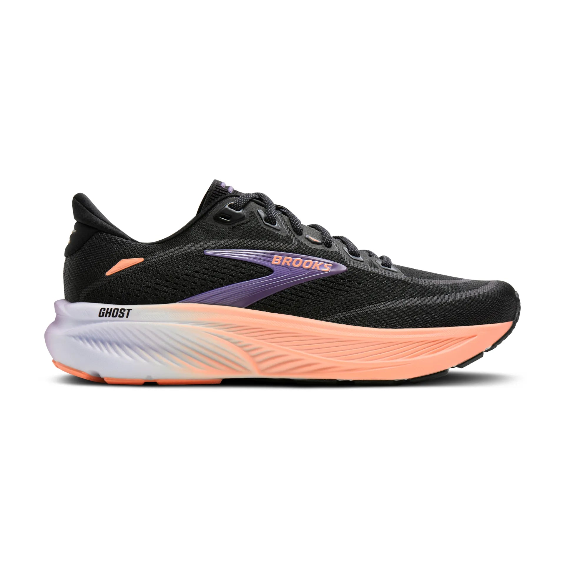Brooks Damenlaufschuhe Ghost 18 Black/Mulled Grape/Peach, neutraler Straßenlaufschuh mit ausgewogener Dämpfung - machsport – Bild 