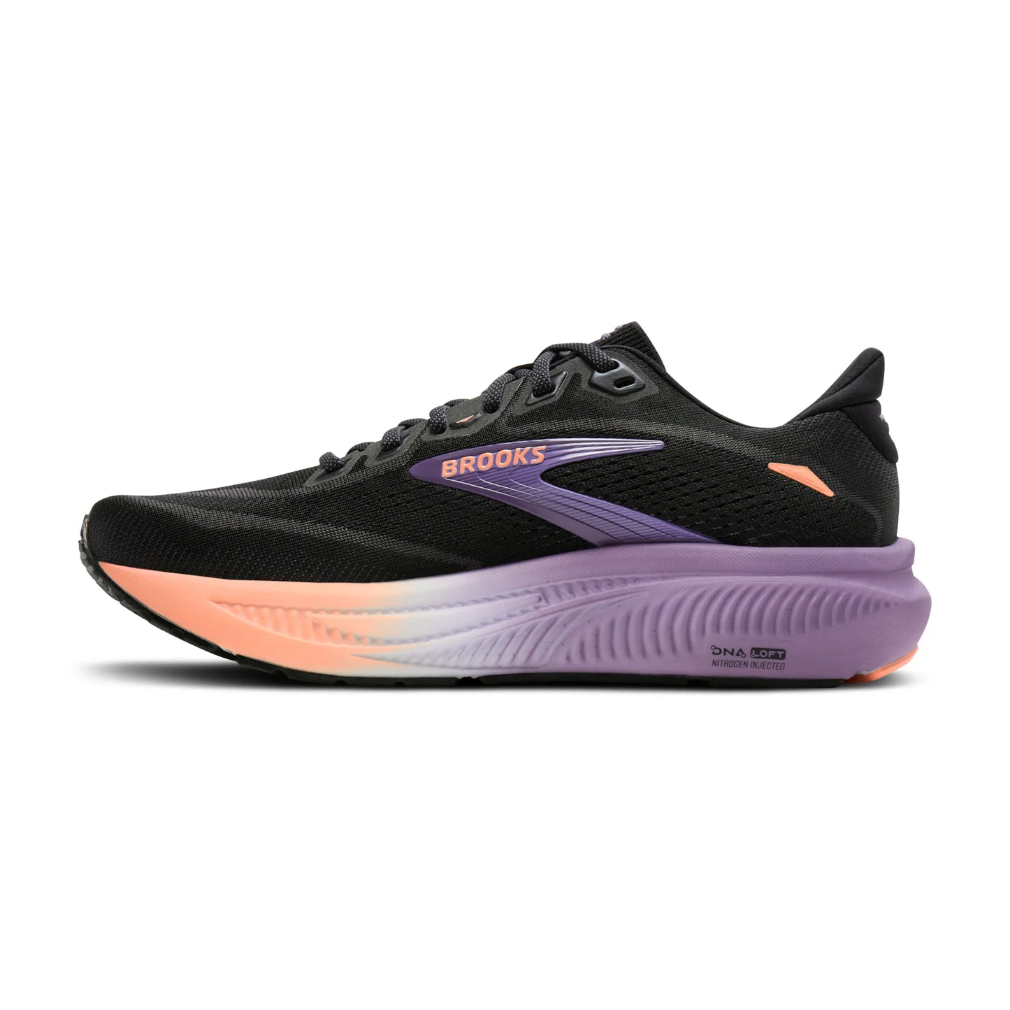 Brooks Damenlaufschuhe Ghost 18 Black/Mulled Grape/Peach, neutraler Straßenlaufschuh mit ausgewogener Dämpfung - machsport
