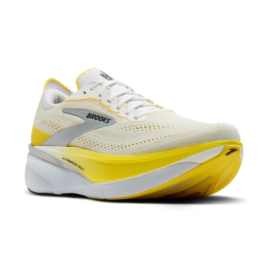 Brooks Damenlaufschuhe Hyperion Max 4, White/Cyber Yellow/Black – Rückansicht – weiß / 38