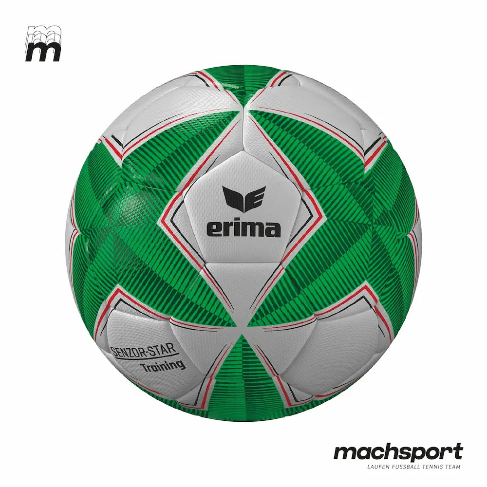 Erima Fußball Senzor-Star Training, Größe 4, liegt auf einem Spielfeld, bereit für das Fußballtraining. – Bild 