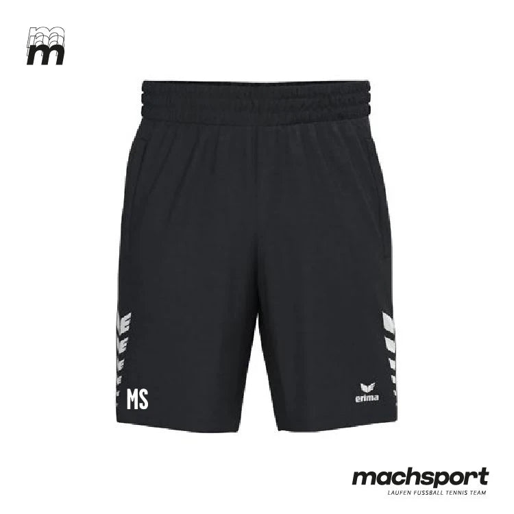 Linz Trainingsshorts von Erima für Teamsport, bequemer Sportschorts in blauer Farbe, liegt flach auf einem weißen Hintergrund