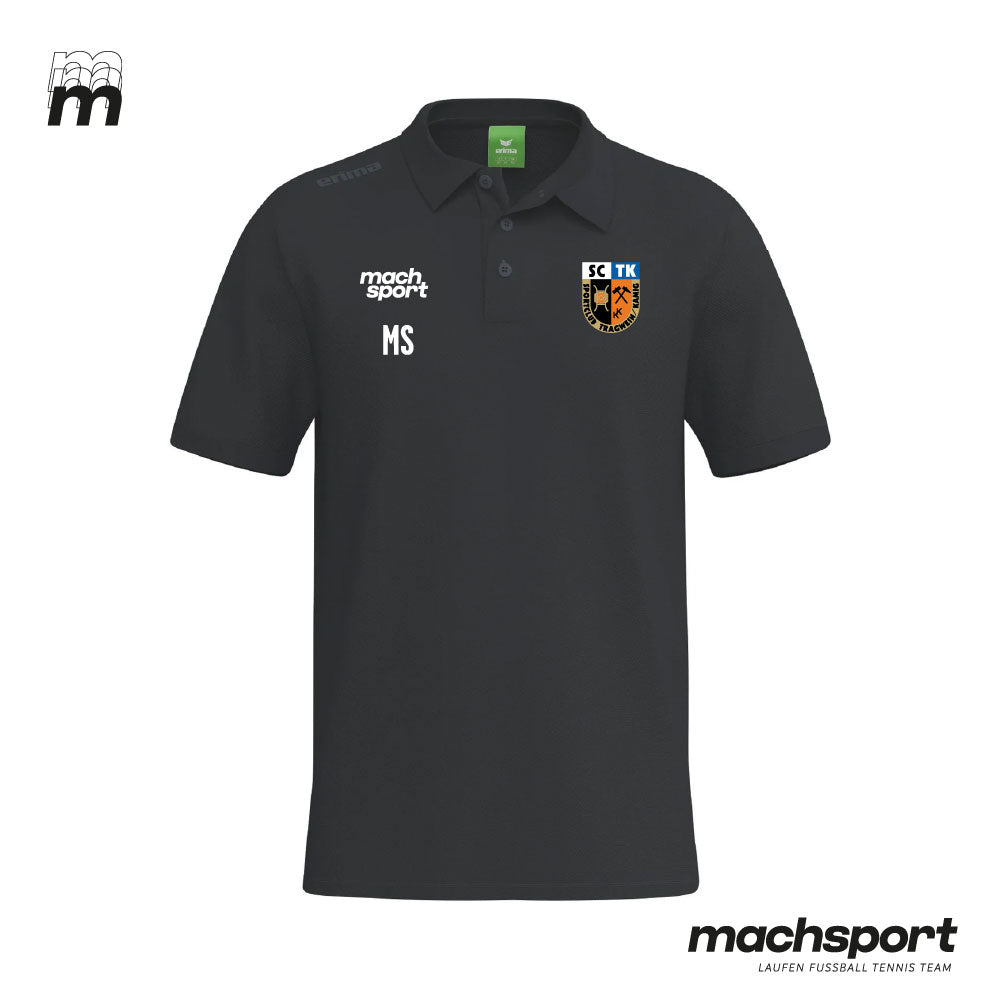 Schwarzer Damen-Freizeitpolo von Erima, Teamsport, mit Logo, getragen von einer Frau bei sportlicher Aktivität.