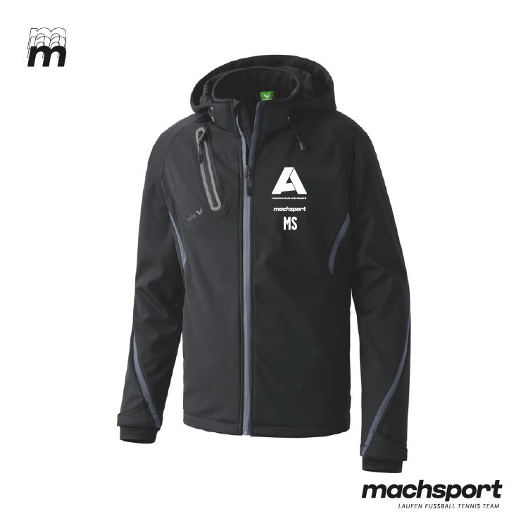 Erima Union HOVA Adlwang Softshelljacke für Teamsport, schwarze, atmungsaktive Softshelljacke mit Logo-Details, sportlich und bequem