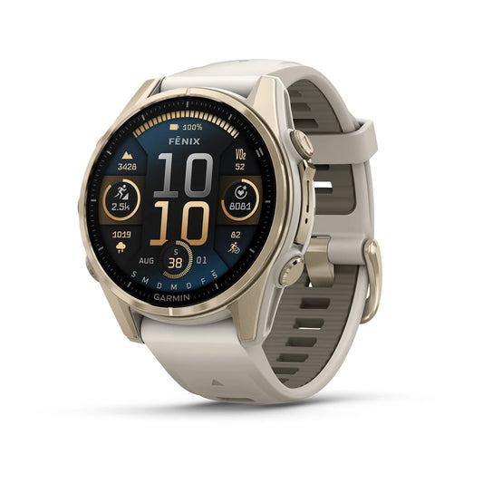 Garmin fenix® 8 – 43 mm, AMOLED Sapphire, Nebelgrau/Softgold – hell / ONE SIZE