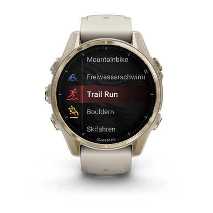 Garmin fēnix® 8 – 43 mm, AMOLED Sapphire, Nebelgrau/Softgold - machsport