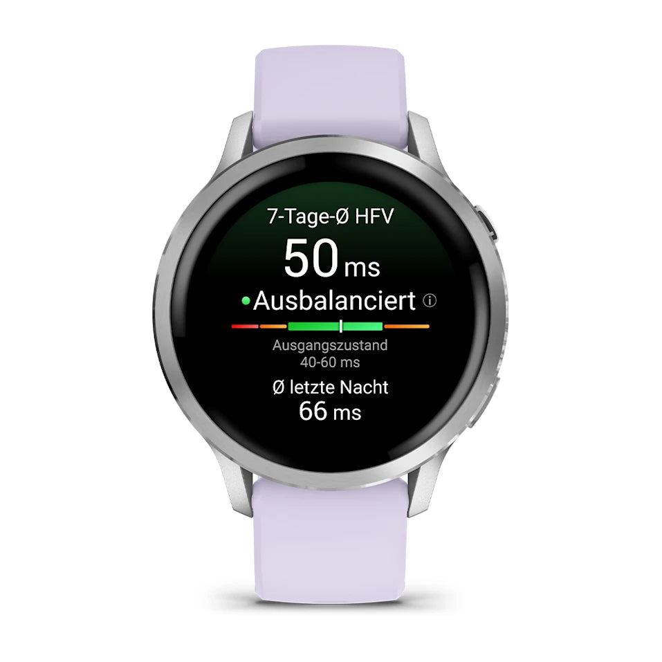Garmin Venu® 4 - 41 mm Grau/Silber mit Schnellwechsel-Silikon-Armband 18 mm Lavendelblau - machsport – Bild 