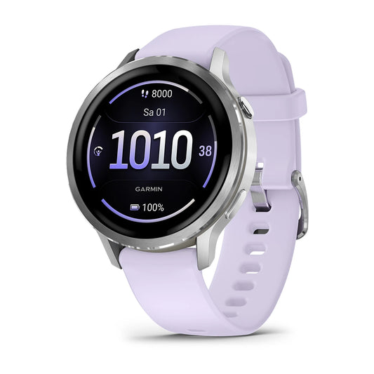 Garmin Venu® 4 - 41 mm Grau/Silber mit Schnellwechsel-Silikon-Armband 18 mm Lavendelblau – violett / ONE SIZE