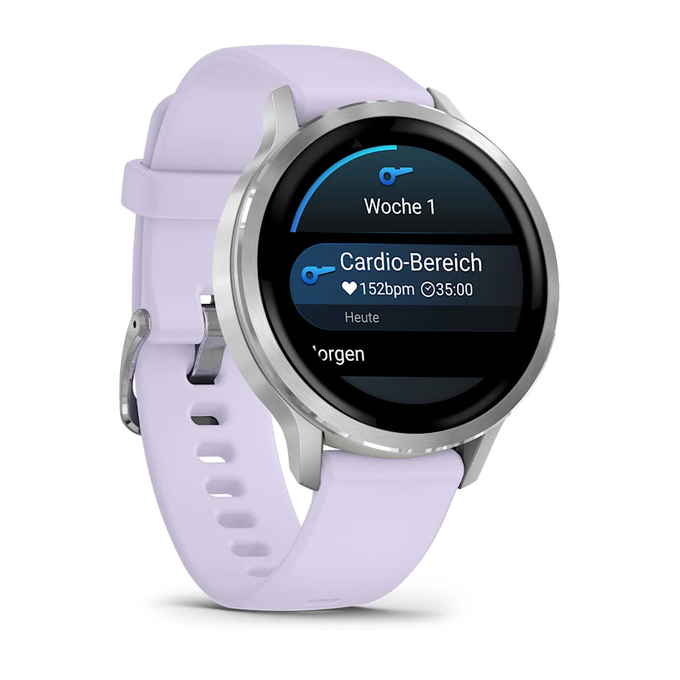 Garmin Venu® 4 - 41 mm Grau/Silber mit Schnellwechsel-Silikon-Armband 18 mm Lavendelblau - machsport – Bild 