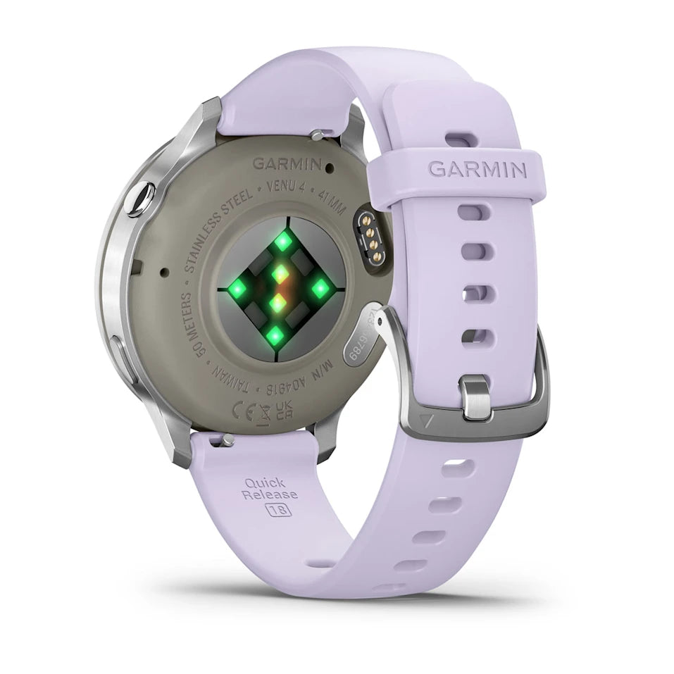 Garmin Venu® 4 - 41 mm Grau/Silber mit Schnellwechsel-Silikon-Armband 18 mm Lavendelblau - machsport – Bild 