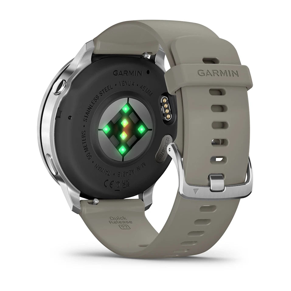 Garmin Venu® 4 - 45 mm Schwarz/Silber mit Schnellwechsel-Silikon-Armband 22 mm Grau - machsport – Bild 