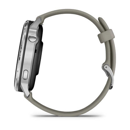 Garmin Venu® 4 - 45 mm Schwarz/Silber mit Schnellwechsel-Silikon-Armband 22 mm Grau - machsport