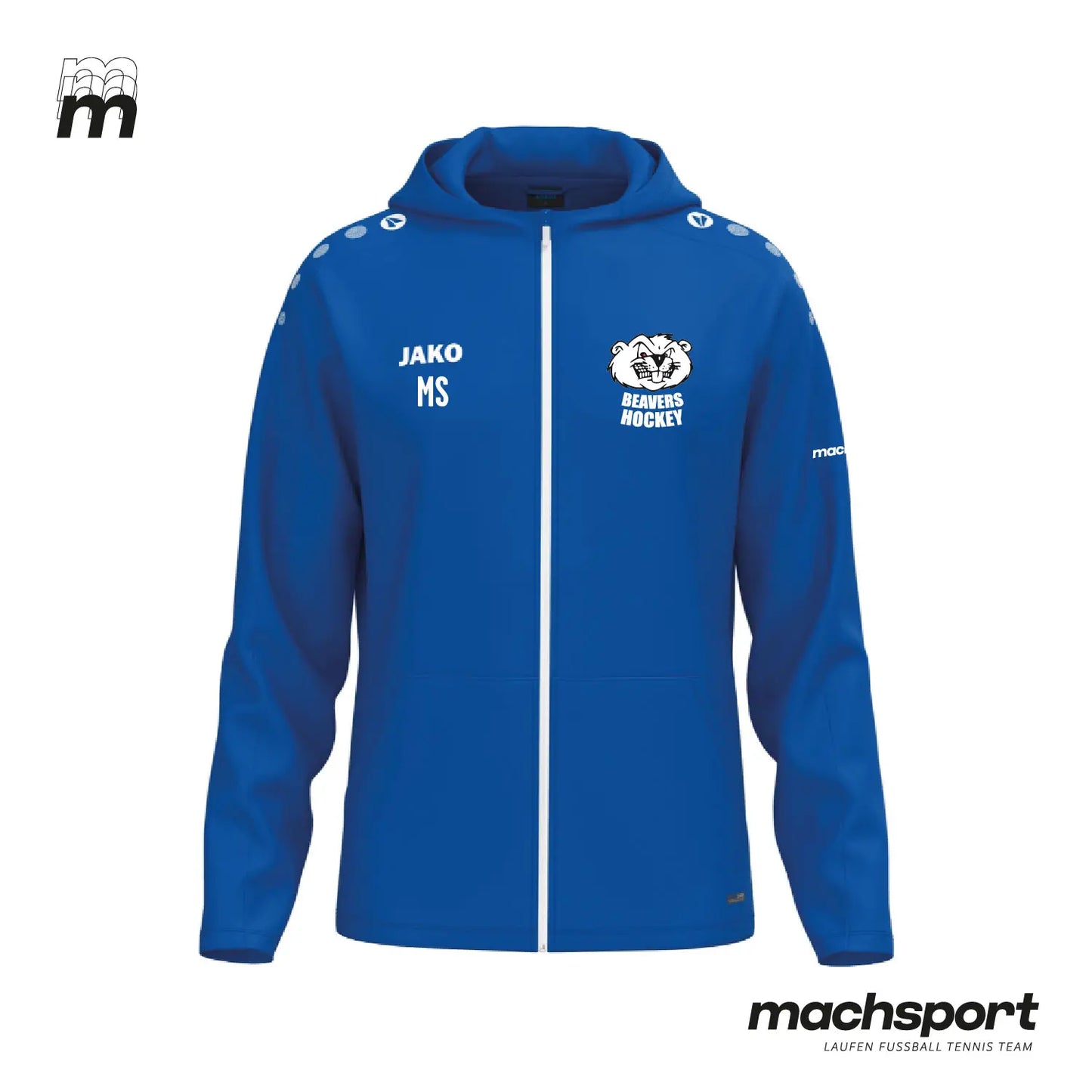 Beavers Hockey Trainingsjacke mit Kapuze von Jako, Teamsport, schwarze Jacke mit Logo und Kapuzenverschluss, sportliches Design