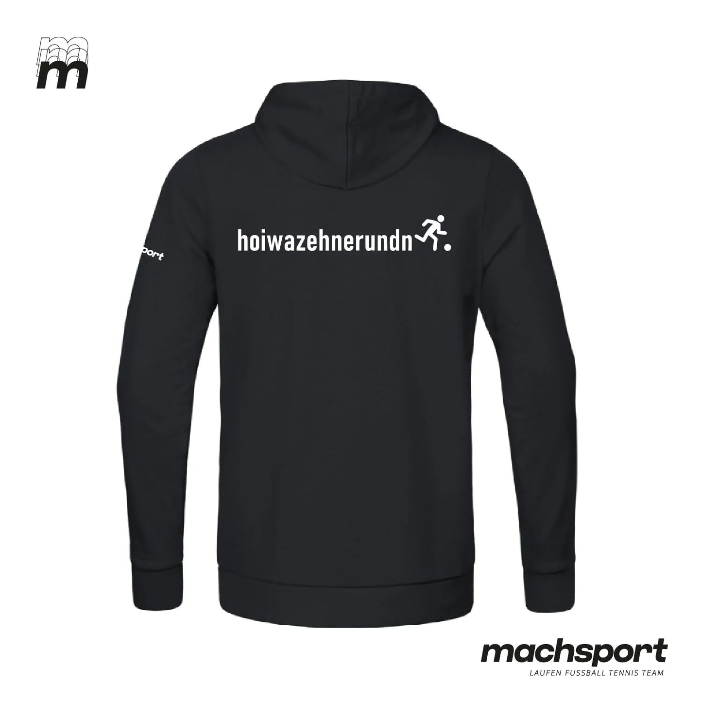 Jako Hoiwa Zehne Rund'n Basic Teamsport Hoodie, Rückansicht, bequemes schwarzes Kapuzenpullover mit Logo-Design
