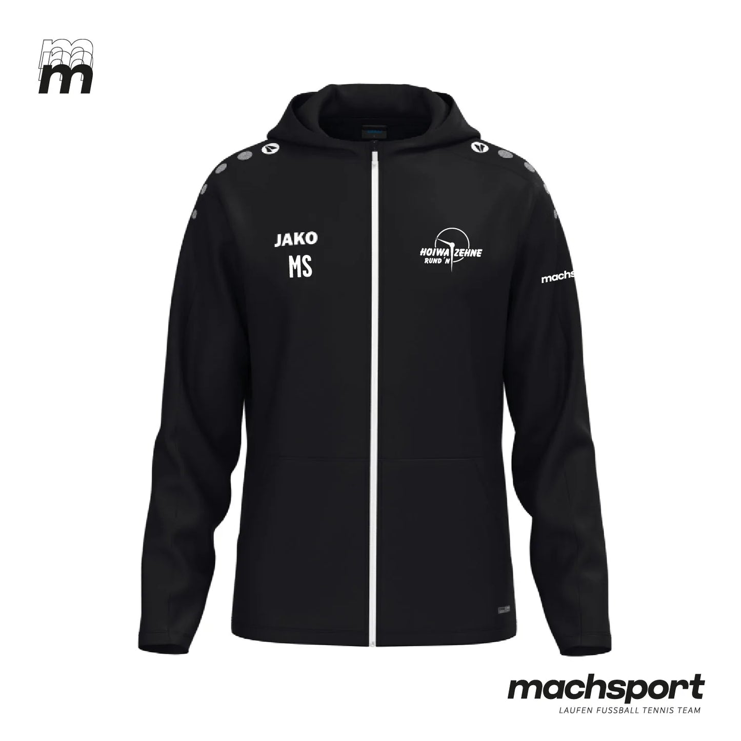 Jako Hoiwa Zehne Rund'n Trainingsjacke mit Kapuze, Teamsport, schwarze Jacke mit Logo und bequemer Passform, sportlich und funktional