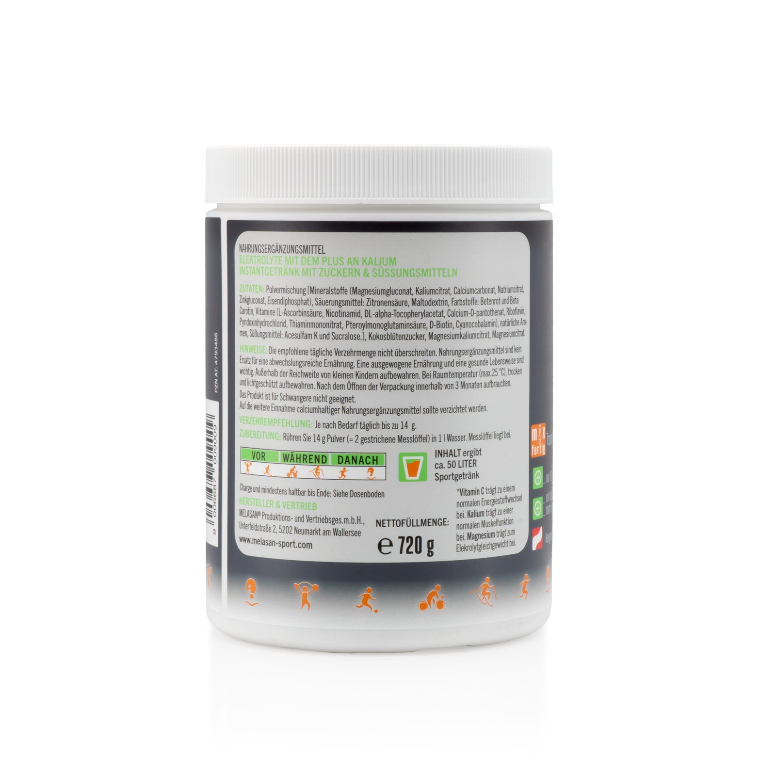 Melasan Sportgetränk Magnesium + Kalium Low Carb Tropical 720g - machsport – Bild 