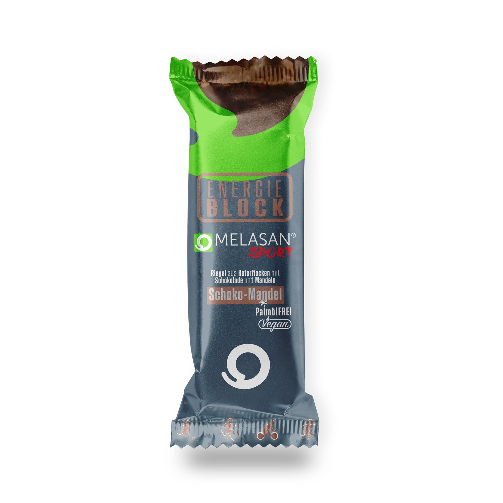 Melasan Sportriegel Energie Block Schoko-Mandel 65g Verpackungsansicht – Bild 