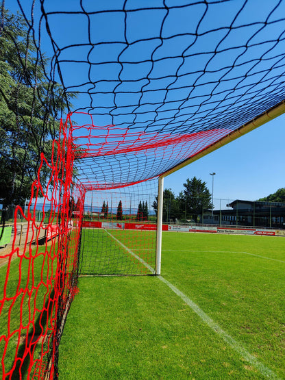 Powershot Fußballnetz - 11er Tor - Europäisch - 4mm Schwarz/Rot - machsport