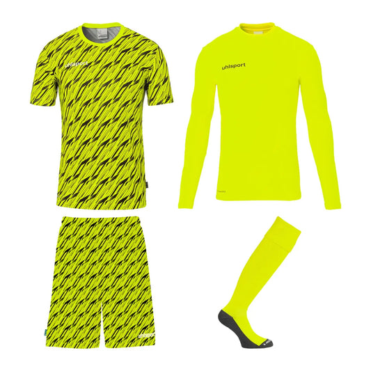 Uhlsport Kindertorwartset Progressive, Torwarttrikot und Shorts für Kinder mit Smartbreathe Lite – neongelb / 128