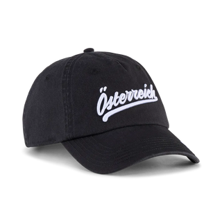 Puma ÖFB Kultur Cap, schwarze Schirmkappe mit Vereinslogo, verstellbarer Schnalle, sportliches Design, vorne sichtbar.