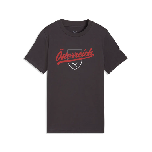 ÖFB Kinderfußballshirt Ftbl Culture Tee, Freizeitshirt für Kinder mit Baumwollmix und Team Branding, schwarz – grau / 164
