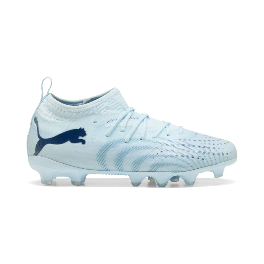 Puma Kinderfußballschuhe Future 9 Match FG/AG, Rasen- und Kunstrasenschuhe, seitliche Ansicht, bequemer Sitz