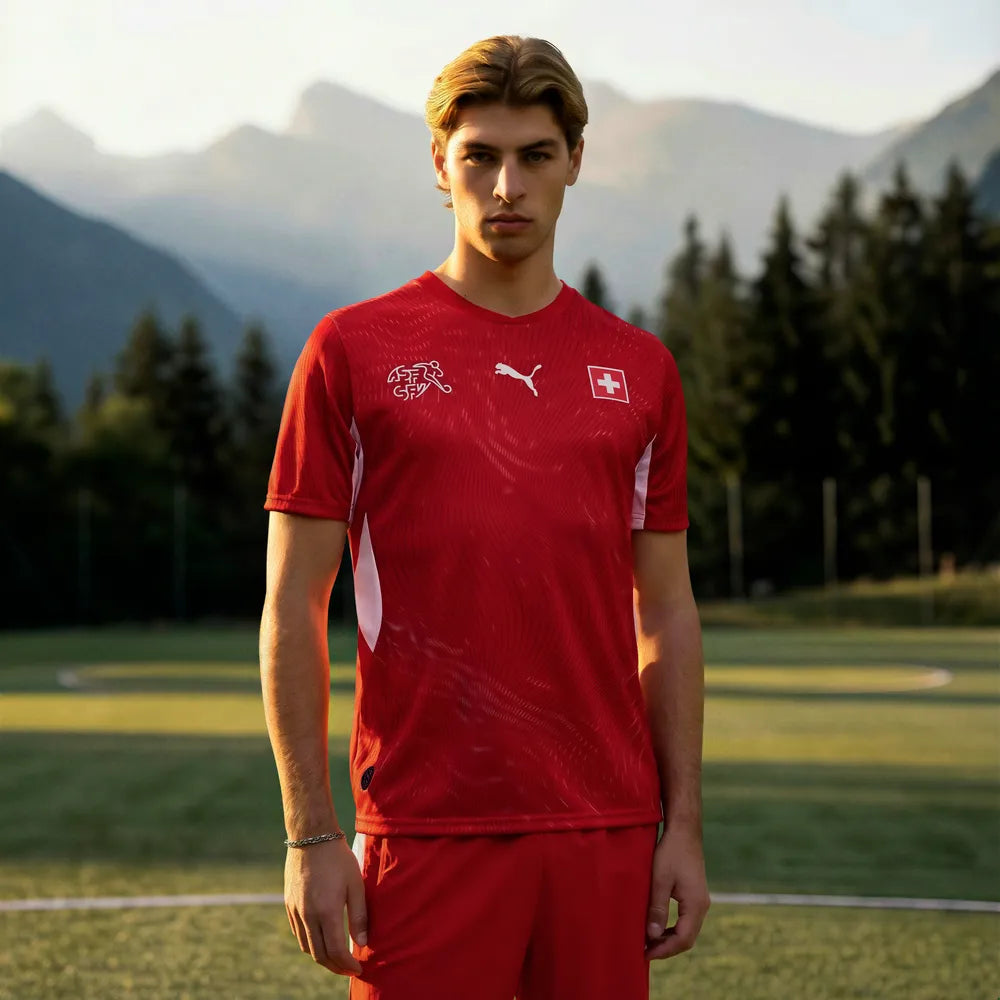 Schweiz Herrenfußballshirt SVF Home, Heimtrikot mit dryCELL und Pass-Design für Spiel und Fanmomente - machsport – Bild 