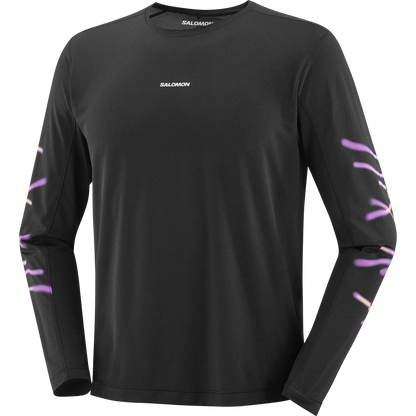 Salomon Herrenlaufshirt Shakeout Core SS Tee GFX, langarm Running Shirt mit atmungsaktivem Knit Flow Material und Grafikdesign, deep black - machsport