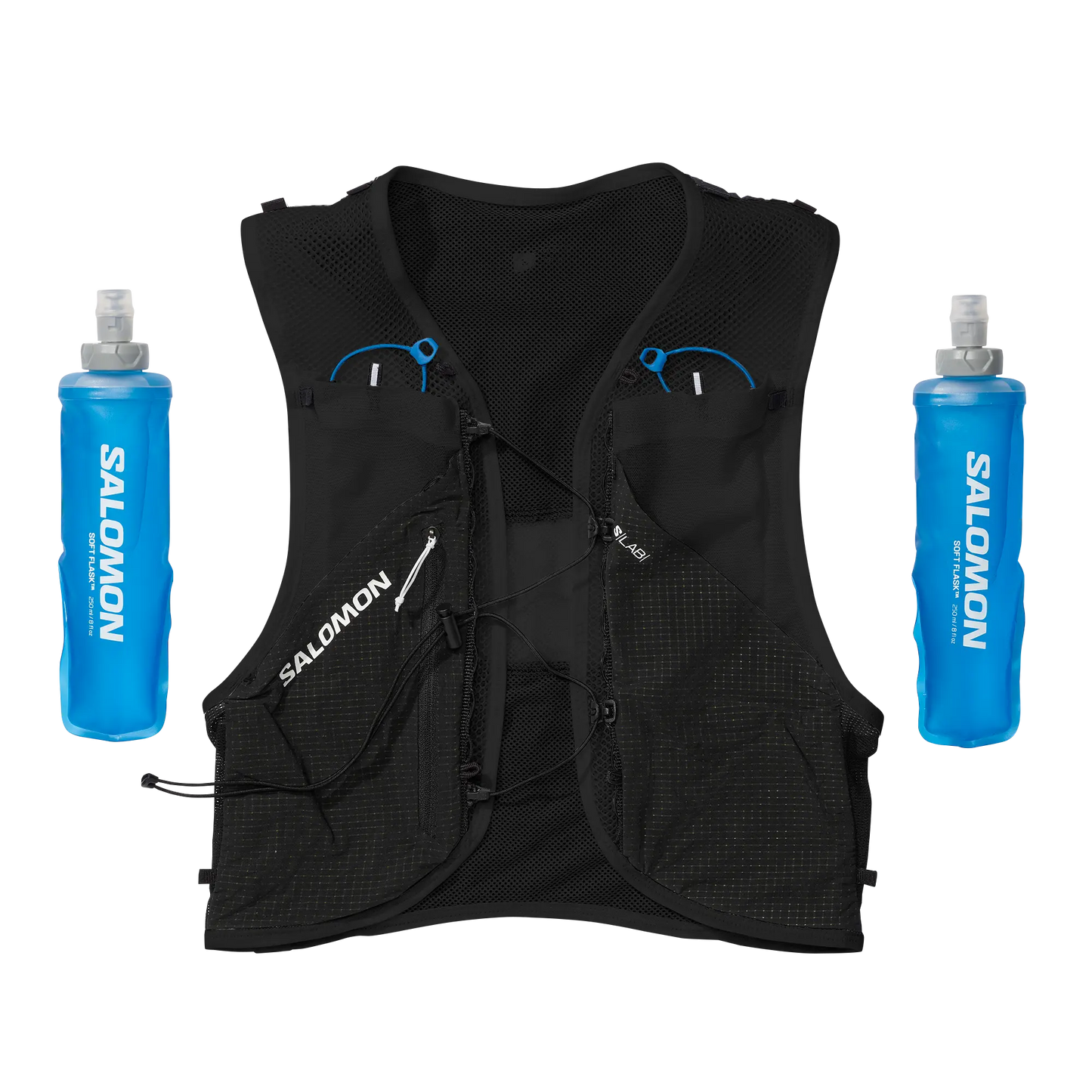 Salomon Laufweste mit Flasks S Lab Pulsar 3 Set, ultraleichte Trailrunning Weste mit 3L Volumen und integrierten Softflasks - machsport