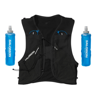Salomon Laufweste mit Flasks S Lab Pulsar 3 Set, ultraleichte Trailrunning Weste mit 3L Volumen und integrierten Softflasks - machsport