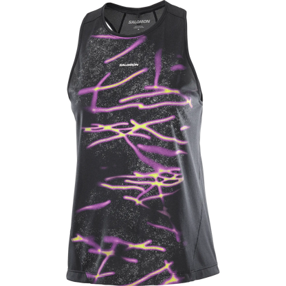Salomon Shirt Shakeout Core Tank GFX, ärmelloses Running Tanktop für warme Temperaturen mit atmungsaktivem Komfort, deep black - machsport