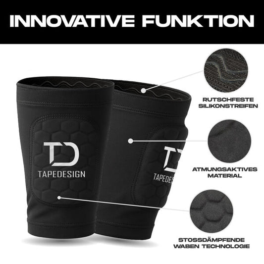 Tapedesign Schienbeinschoner Shinguard Sleeve Kinder, schwarz – Rückansicht – schwarz / ONE SIZE