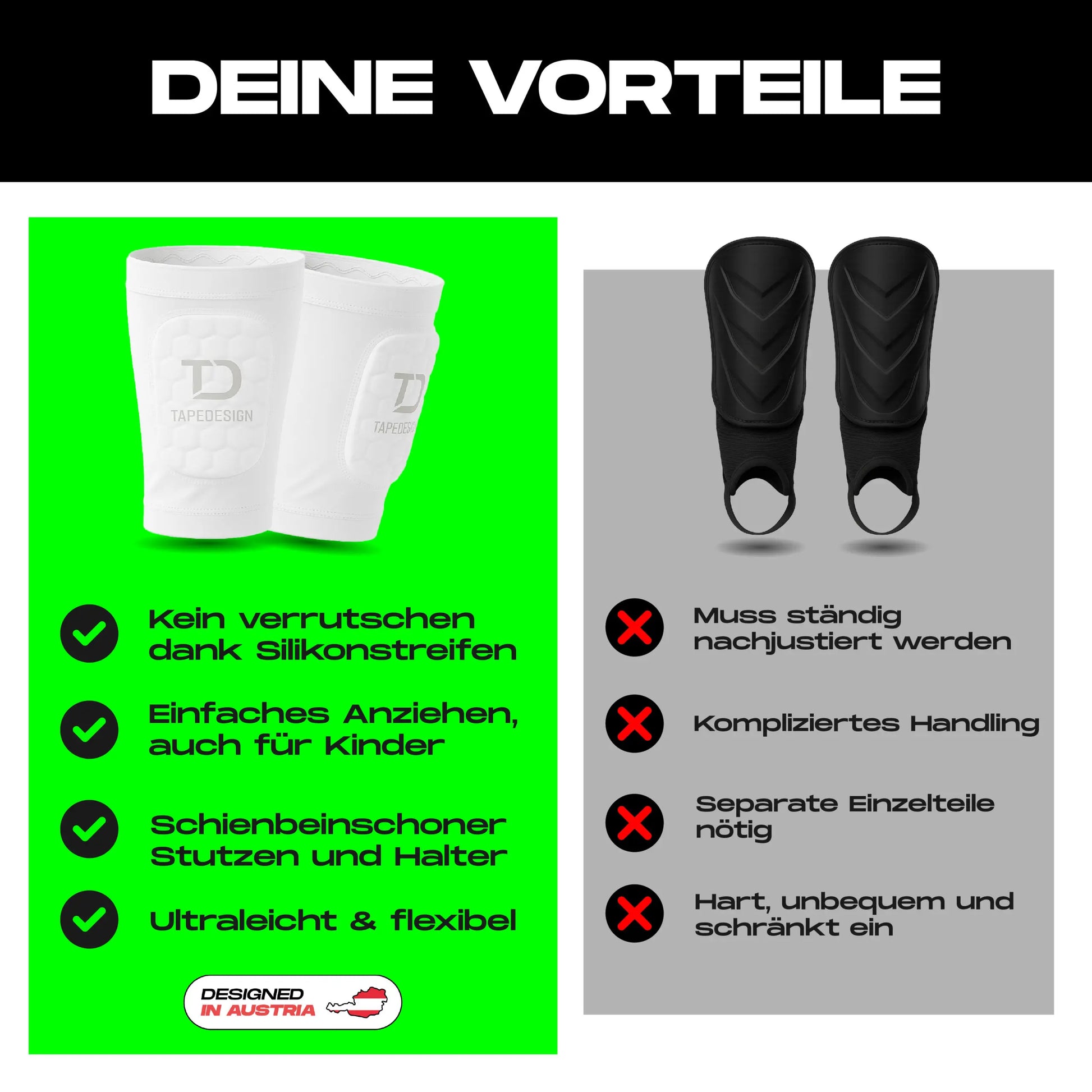 Tapedesign Schienbeinschoner Sleeve in Weiß, leichter Schienbeinschutz für Fußballspieler, elastischer Schutz für das Schienbein. – Bild 