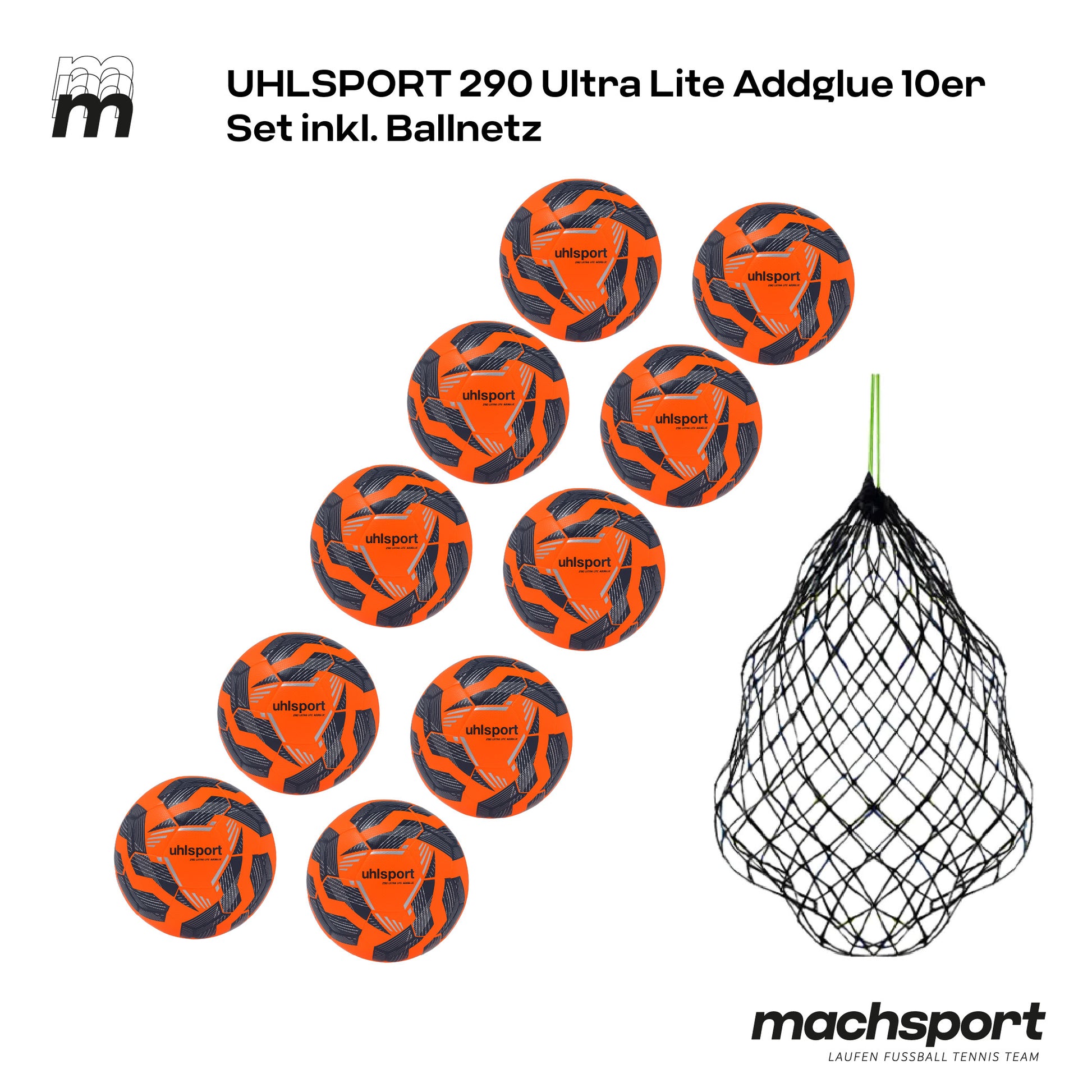 Uhlsport 290 Ultra Lite Addglue 10er-Set inkl. Ballnetz Größe 4 - machsport – Bild 
