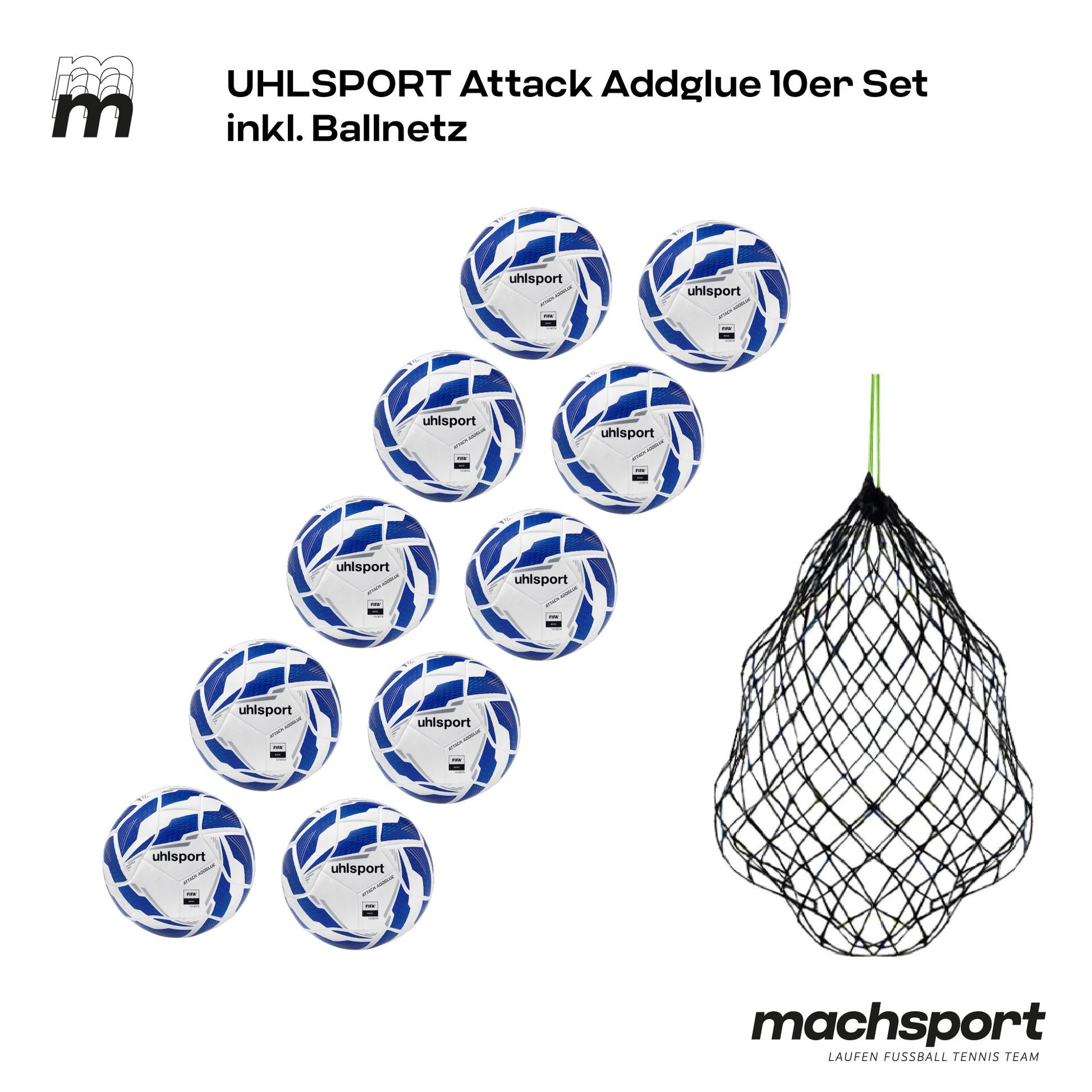 Uhlsport Attack Addglue 10er Set inkl. Ballnetz, Größe 5 - machsport – Bild 